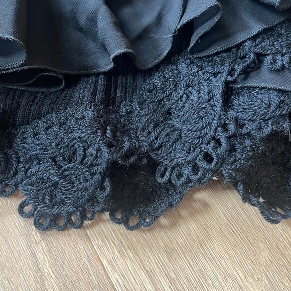KNITTED & KNOTTED Black Cotton Blend Layered Crocheted Pull On Skirt Size Medium - Picture 3 of 9